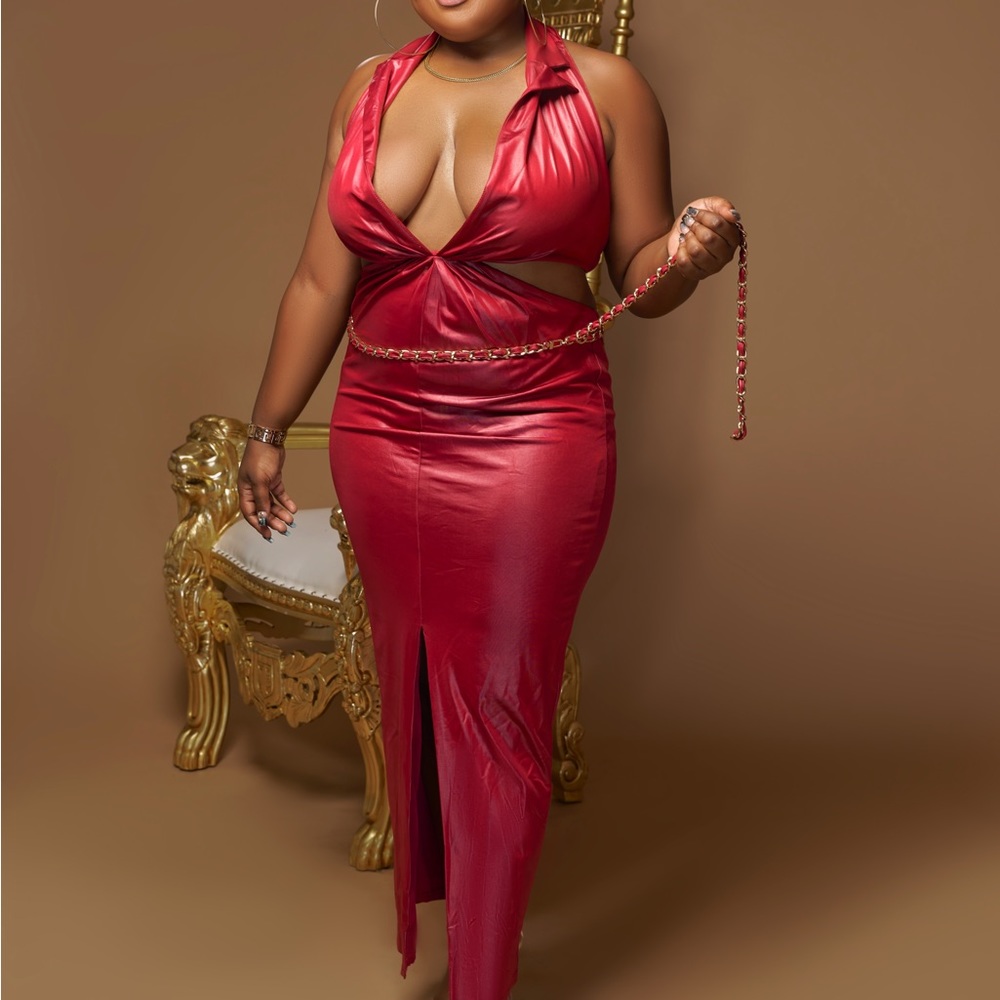 Red leather dress